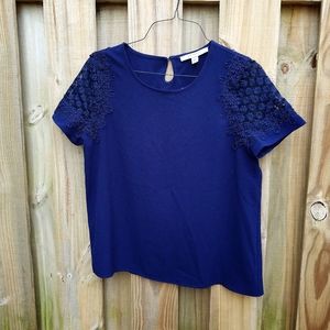 Marc New York lace short sleeve navy top